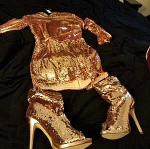Liliana rose gold sequin bootie & rose gold rumper